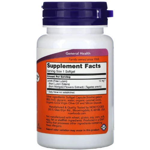 NOW Foods Lutein 10 mg (від esters) 60 soft gel Лютеїн