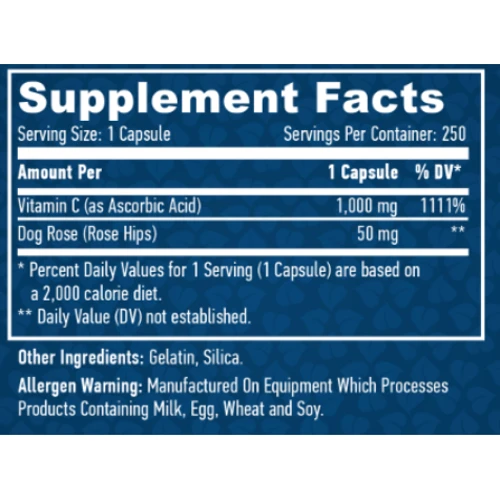 Haya Labs High Potency Vitamin C 1000mg with rose hips 250 caps / 250 servings: Форма выпуска Капсулы