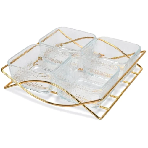 Мінажниця серверувальна 22x21x5.3 см на сталевій підставці 4х280 мл (16393): Тип Менажница