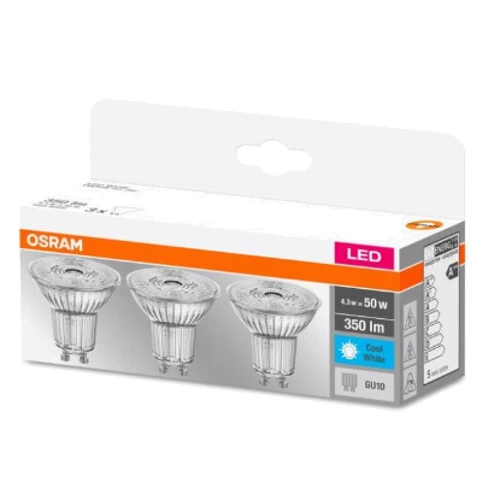 Набір світлодіодних ламп 3 шт OSRAM LED PAR16 4.3W (350Lm) 4000К GU10: Тип цоколя GU10