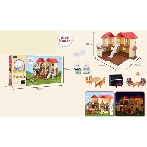 Домик для кукол Счастливая семья: подсветка, 2 фигурки, мебель (S 01)