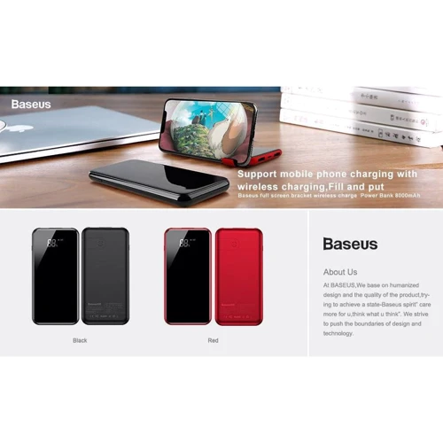 Внешний аккумулятор Baseus Power Bank 8000mAh Full screen bracket Series Wireless Charging Black (PPALL-EX01) фото 7