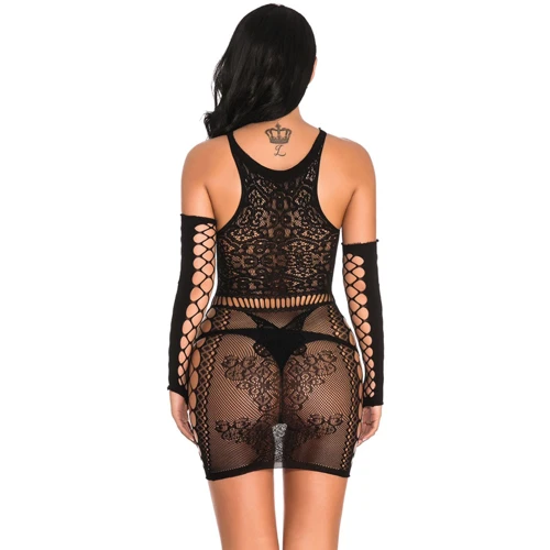 Комплект: Пеньюар-сетка + митенки NDS 8737 Вlack One Size (22155)