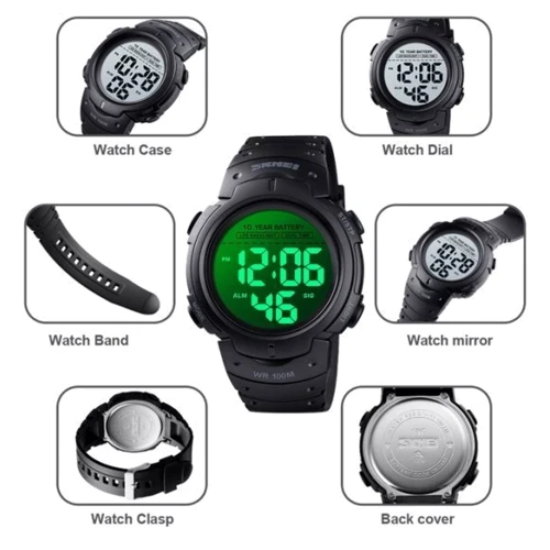 Наручний годинник Skmei Neon 10 Bar Black (1134): Функції Таймер, Секундомер, Подсветка, День недели, Дата, Будильник