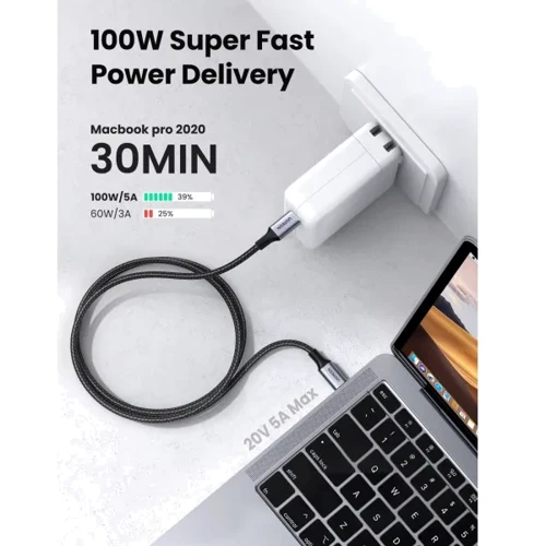 Кабель UGREEN USB-C to USB-C US316 5A 100W 2m Black фото 3