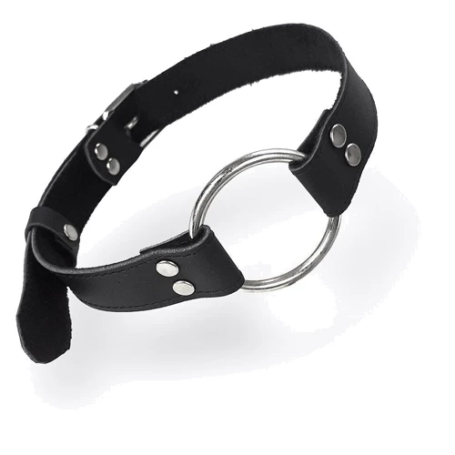 Кляп Art of Sex - Gag Ring Metal Металлическое кольцо из натуральной кожи, черный