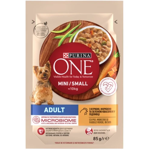 Влажный корм Purina ONE mini Adult для собак c курицей, морковью и зеленой фасолью в подливе 26х85 г (8445290298263): Тип Влажный корм