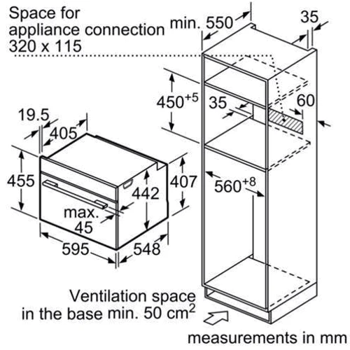 Духовой шкаф электрический Siemens CM633GBS1: Размеры 45.5 х 59.5 x 54.8 см