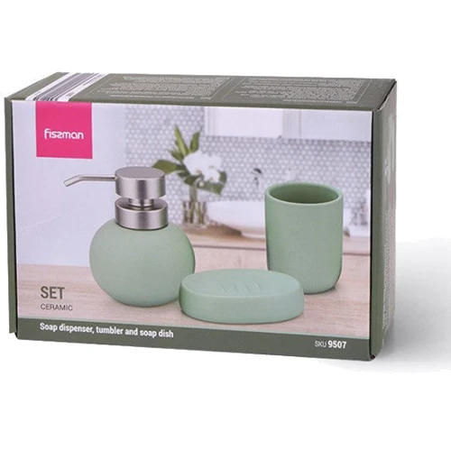Набір Fissman Дозатор для рідкого мила 300 мл + Склянка 290 мл + Мильниця (9507)