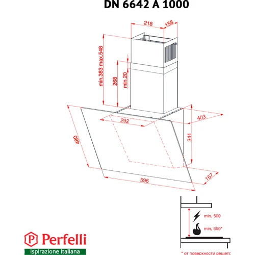Витяжка Perfelli DN 6642 A 1000 W LED: Тип фільтра повітря Рециркуляція, Відведення