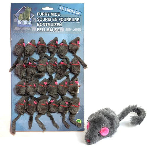 Іграшка для котів Flamingo Furry Mouse Grey з брязкальцем та котячою м'ятою 5 см 1 шт. 24 шт. в упаковці (43179)