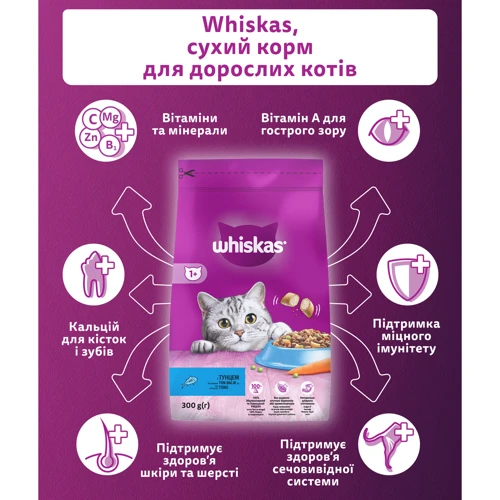 Сухий корм для дорослих кішок Whiskas з тунцем 300г (5900951014093): Порода всі породи