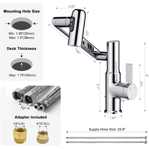 Смеситель для раковины Lefton Single-Hole Rotatable Faucet with Temperature Display-BF2204 Chrome фото 9