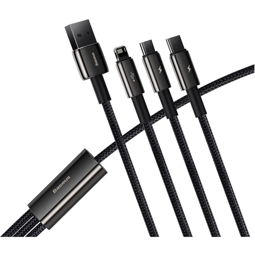 Кабель Baseus USB Cable to Lightning/microUSB/USB-C Tungsten Gold One-for-three Fast Charging Data 3.5A 1.5m Black (CAMLTWJ-01) фото 3
