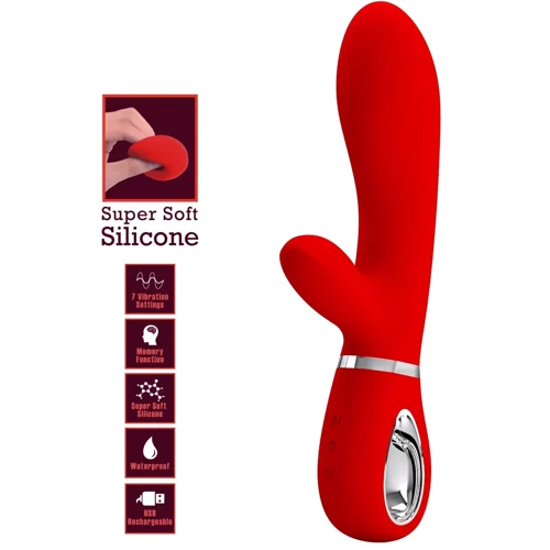 Вибратор с мягкой головкой и клиторальной стимуляцией LYBAILE Pretty Love Thomas USB Red (BI-014621-2)