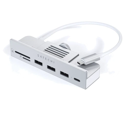 Адаптер Satechi Adapter Aluminum USB-C to USB-C+SD+3.5mm+3xUSB Silver for iMac 24 (ST-UCICHS): Дополнительные разъемы USB OTG, 3.5mm Headphone, SD+TF Card, USB-C