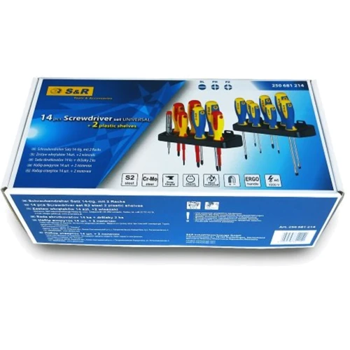 Набор отверток S&R 14шт + 2 пластиковые полочки: Назначение набора универсальный