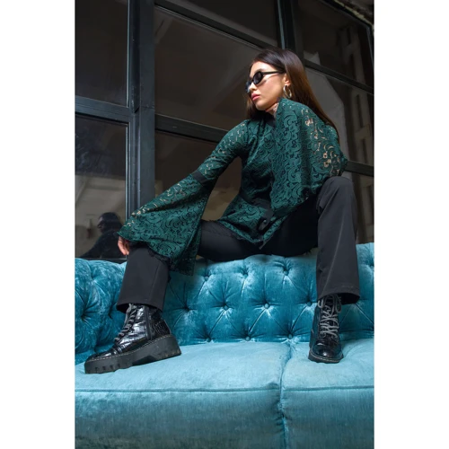 Блуза FLFashion Рената УБР 2982 44 зеленая с длинным рукавом