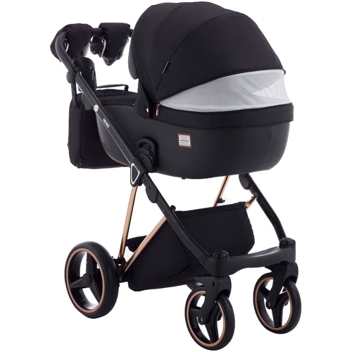 Универсальная коляска 2 в 1 Adamex Mimi Polar (Pink Gold) BR603 черный (люрекс) - черная кожа: Пол ребенка мальчик, девочка