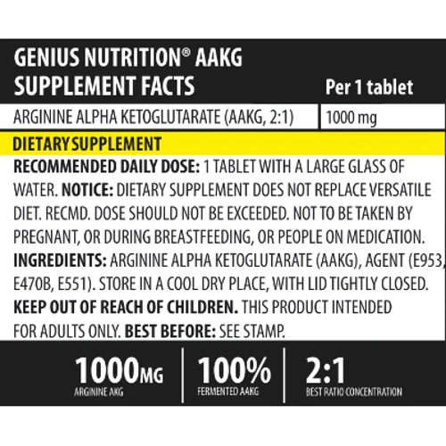 Амінокислота для спорту Genius Nutrition AAKG 180 tabs / 180 servings: Смак Без смаку