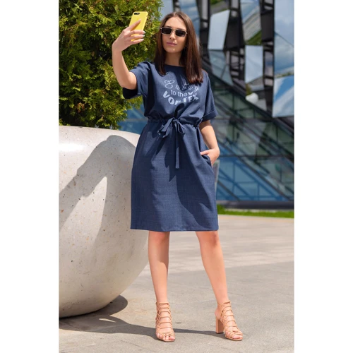 Платье FLFashion Вихрь ФПВ 3045 50 темно-синее повседневное удлиненное миди: Длина рукава Короткий