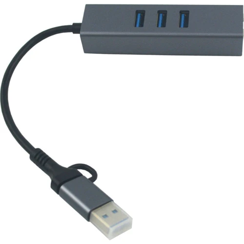 Адаптер Dynamode Adapter USB-C+USB to RJ45+3xUSB3.0 Black (DM-AD-GLAN-U3): Інтерфейс підключення USB-C, USB 3.0