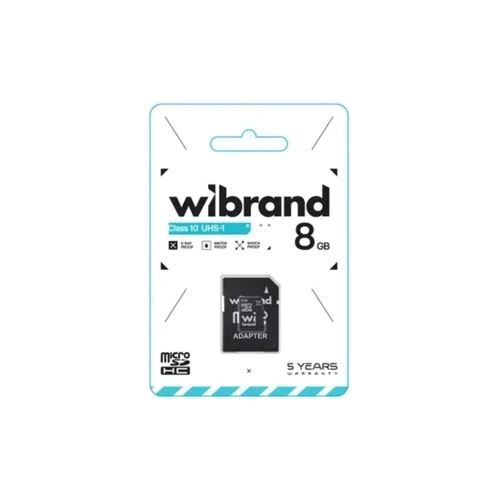 Карта памяти Wibrand 8Gb microSDHC Сlass 10 UHS-I U1 + adapter (WICDHC10/8GB-A): Тип карты MicroSDHC
