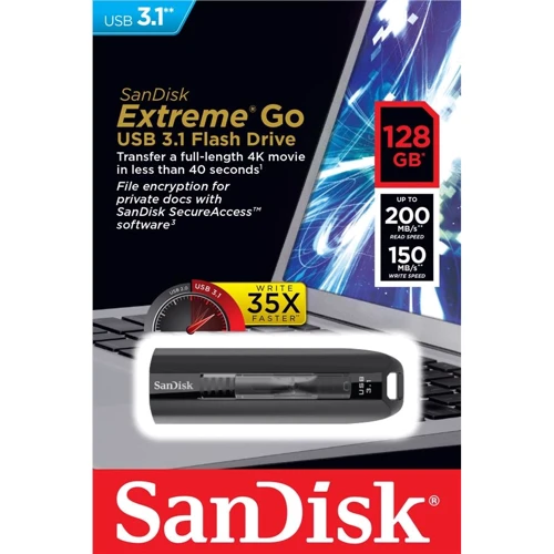 USB-флешка SanDisk 128GB Extreme Go USB 3.1 Black (SDCZ800-128G-G46): Максимальная скорость чтения, МБ/с 200