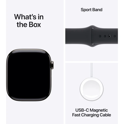 Apple Watch Series 10 46mm GPS + Cellular Slate Titanium Case with Black Sport Band - M/L (MWYE3)