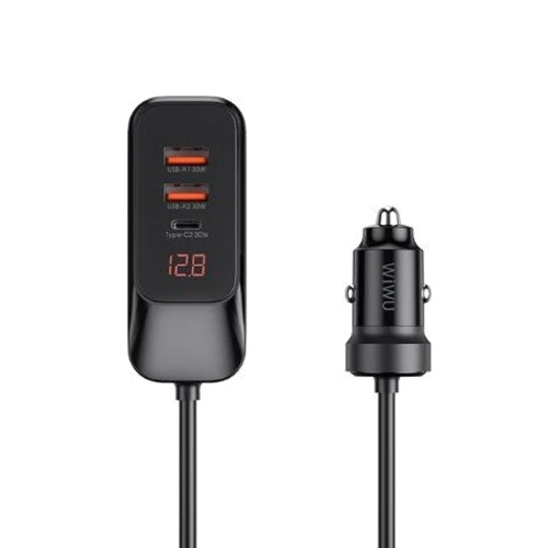 Зарядний пристрій WIWU Car Charger 2xUSB+USB-C Extend Wi-QC015 120W Black: Кількість USB-портів 3