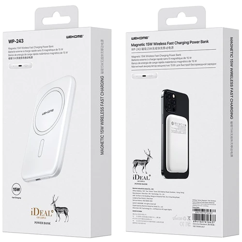 Зовнішній акумулятор WK Power Bank 5000mAh Magnet Wireless White (WP-243-WH): Кількість USB 1