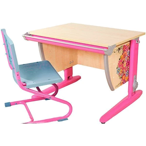 Стіл універсальний трансформований СУТ.14 (75 см * 61 см) + Стілець СУТ.01 клен / рожевий з малюнком (квіти): Вік дитини від 6-ти років