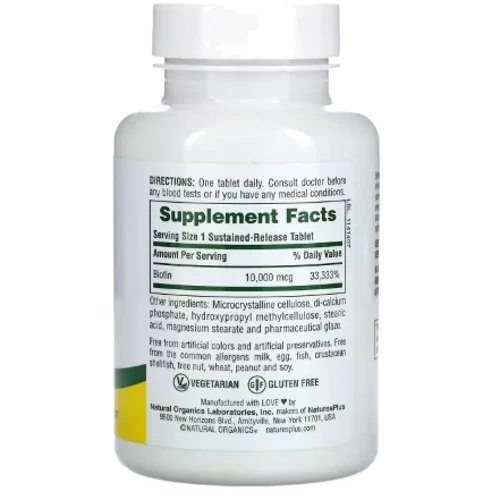 Natures Plus Sustained Realese Biotin Біотин повільного вивільнення 10 мг 90 таблеток: Тип Витамин B