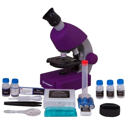 Мікроскоп Bresser Junior 40x-640x Purple з набором для дослідів та адаптером для смартфона (8851300GSF000): Особливості С набором, С подсветкой
