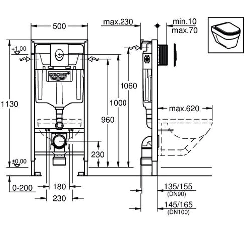 Grohe Rapid SL 38721001 Инсталляционный комплект 3 в 1 (с кнопкой 38505000): Тип Комплект