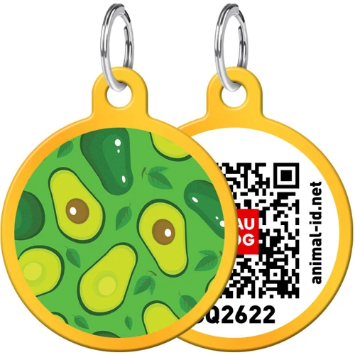 Адреснік WAUDOG Smart ID з QR-паспортом, малюнок "Авокадо", коло, 30 мм, золото (0630-0048-17)