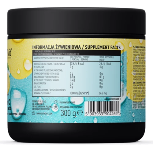 OstroVit Aqua Kick Vitamin C Витамин C 300 г вкус лимон-лайм: Тип Витамин C