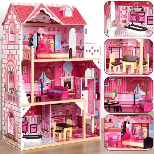 Деревянный трехэтажный кукольный домик с мебелью (CHP-WW2)