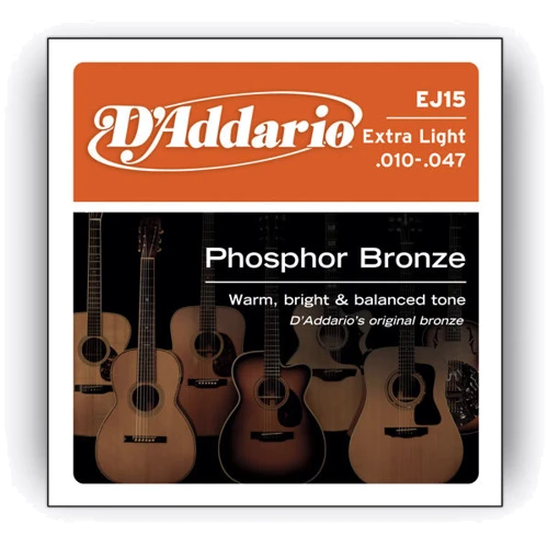 Струна для гитар Струны D`ADDARIO EJ15 PHOSPHOR BRONZE EXTRA LIGHT 10-47: Тип Комплект струн