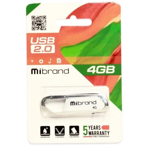 USB-флешка Mibrand 4GB Aligator USB 2.0 White (MI2.0/AL4U7W): Стандарт USB USB 2.0