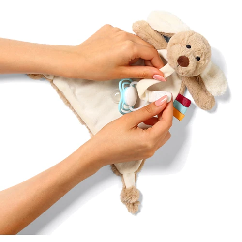 Обіймашка для малюків Babyono Цуценя Віллі з тримачем для пустушки (1523)