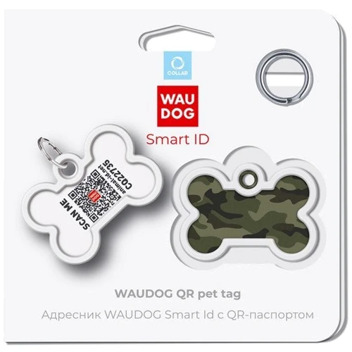 Адресник металевий WAUDOG Smart ID з QR паспортом малюнок Камо зелений Д 40х28 мм (0640-0205): Тип Аксессуары к ошейникам