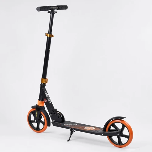 Самокат двухколесный Best Scooter с PU колесами и 1 передний амортизатором Black/Orange (99652): Материал колес полиуретан