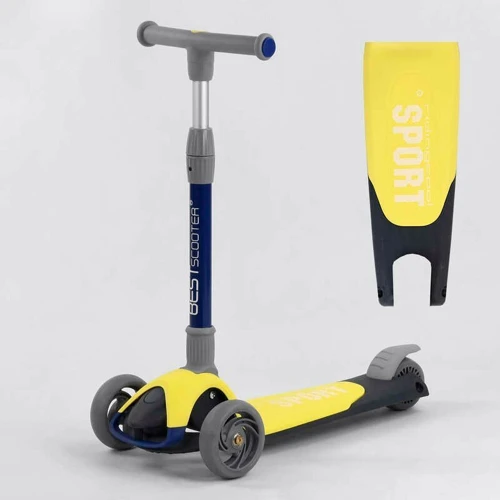 Самокат триколісний Best Scooter складаний алюмінієвий кермо, 3 колеса PU зі світлом Black / Yellow (102033): Конструкція рами складна