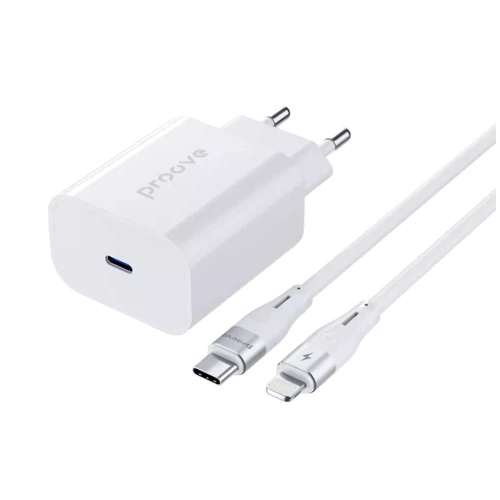 Зарядний пристрій Proove Wall Charger USB-C Rapid 20W White with Lightning Cable (WCRP20012102)