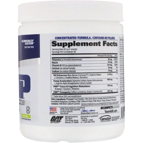 Предтренировочный комплекс GAT PMP 255 g /30 servings/ Green Apple: Тип Комплекс до тренировки