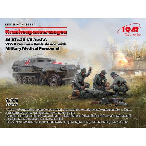 Немецкий ICM санитарный автомобиль Второй мировой войны "Krankenpanzerwagen" Sd.Kfz.251/8 Ausf.A (ICM35114)