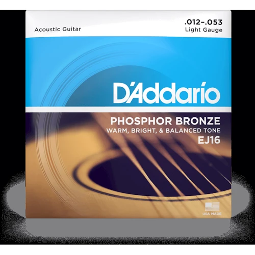 Струна для гитар Струны для акустической гитары D'ADDARIO EJ16 PHOSPHOR BRONZE REGULAR LIGHT (12-53)