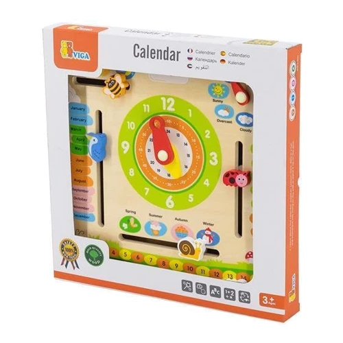 Дерев'яний календар Viga Toys з годинником, англійською мовою (44538): Тип бизиборд