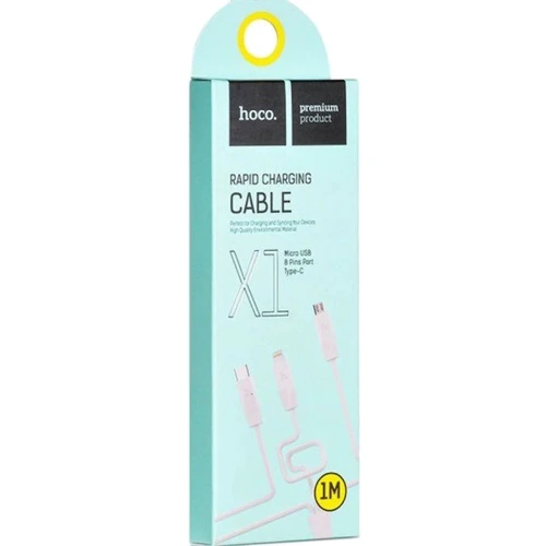 Кабель Hoco USB Cable to Lightning/microUSB/USB-C X1 1m White фото 3